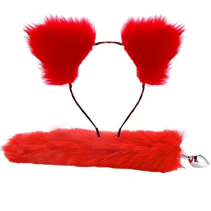 Plug Anal con Cola de Zorro y Orejas – Talla M – Color rojo